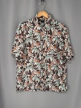 Todd Snyder Camp Shirt Mens XL Brown Palm Print Collar Short Sleeve